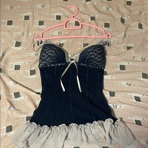 Elegant Lace Lingerie Flowing Top in Black and Gray